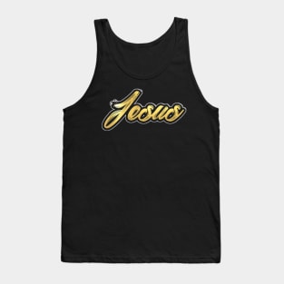 Shiny black and Gold JESUS word ver7 Tank Top